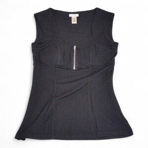 Cache‎ Black Zip-Front Fitted Sleeveless Top S